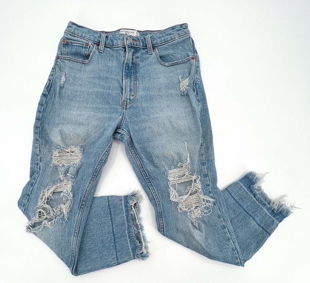 Abercrombie & Fitch Jeans Womens 28 Blue The Mom High Rise Ripped Destroyed
